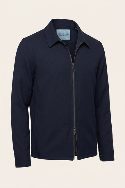 Double Zipper Closure Lightweight Shacket - Navy - Front