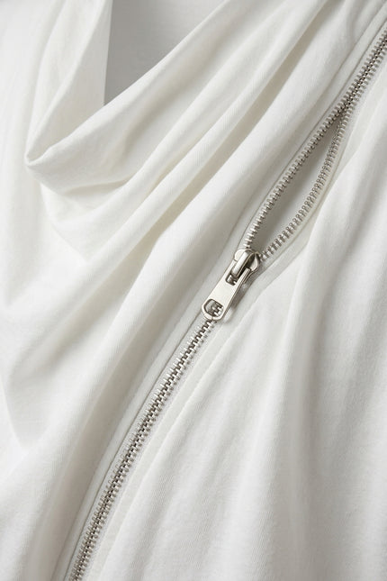 Draped Asymmetric Zipper Tee - White - Detail