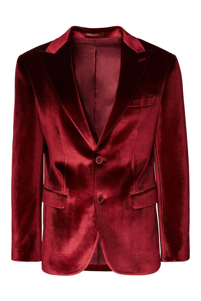 Dumond Peak Lapel Velvet Dinner Jacket - Burgundy - Ron Tomson