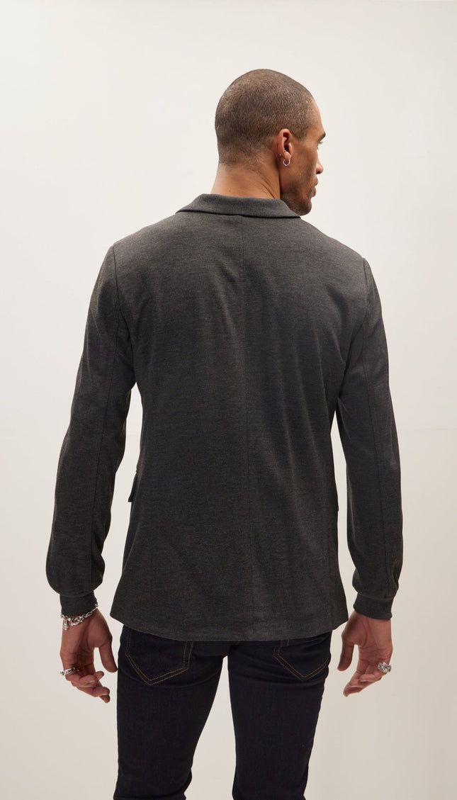 Elastic Cuff And Neck Detail Fitted Blazer - Anthracite - Ron Tomson