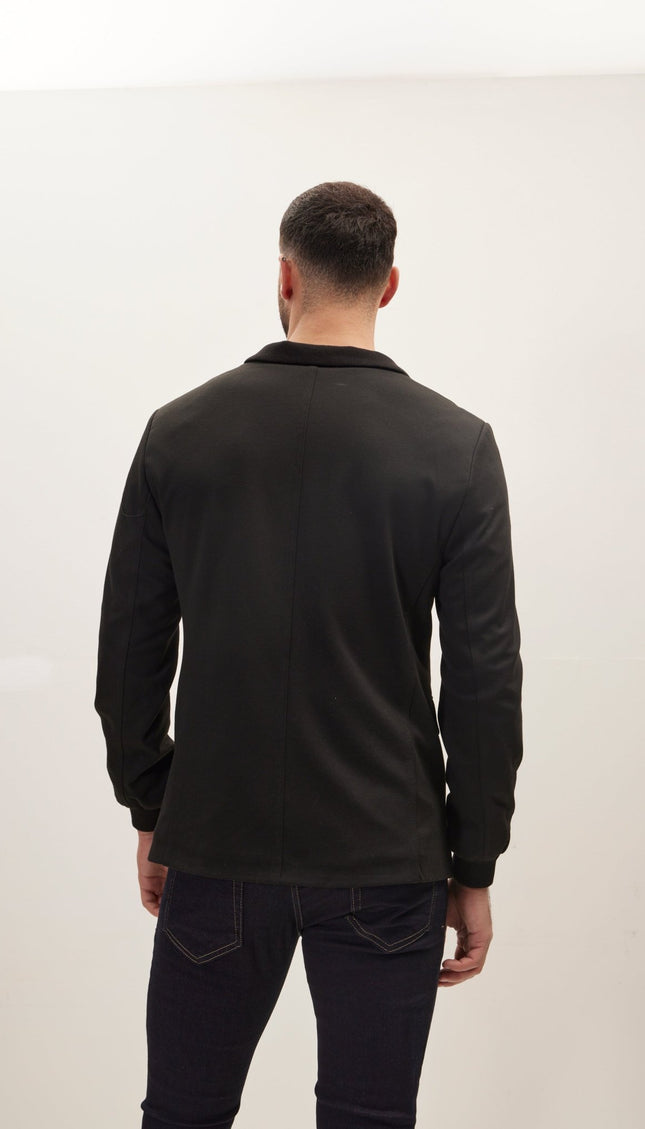 Elastic Cuff And Neck Detail Fitted Blazer - Black - Ron Tomson