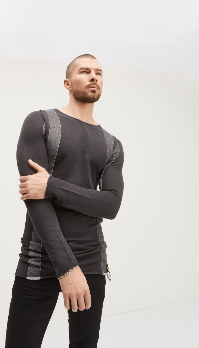 Elongated Contrasting Sweater - Anthracite - Ron Tomson