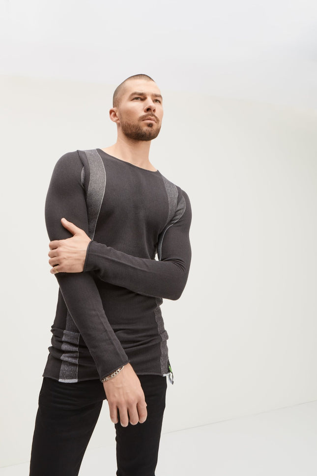 Elongated Contrasting Sweater - Anthracite - Ron Tomson