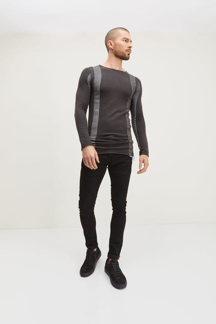 Elongated Contrasting Sweater - Anthracite - Ron Tomson