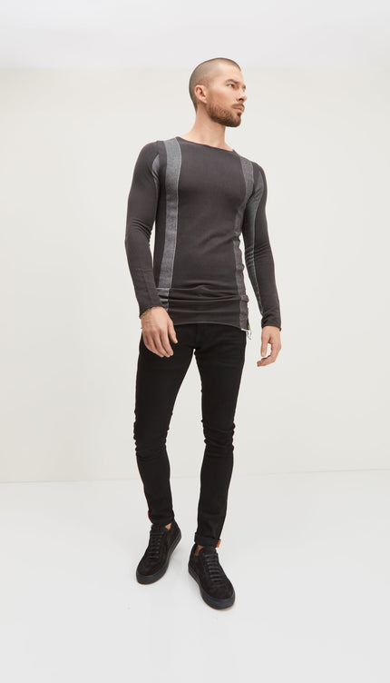 Elongated Contrasting Sweater - Anthracite - Ron Tomson