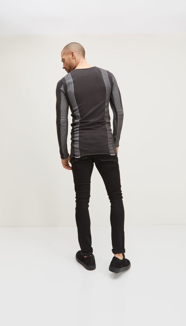 Elongated Contrasting Sweater - Anthracite - Ron Tomson