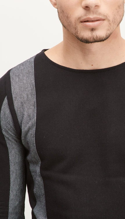 Elongated Contrasting Sweater - Black - Ron Tomson