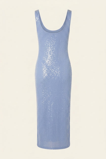 Embellished Tank Dress - Blue - Back