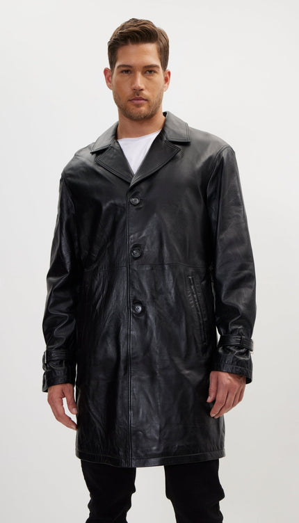 Enforcer'S Belted Leather Trench - Black - Ron Tomson