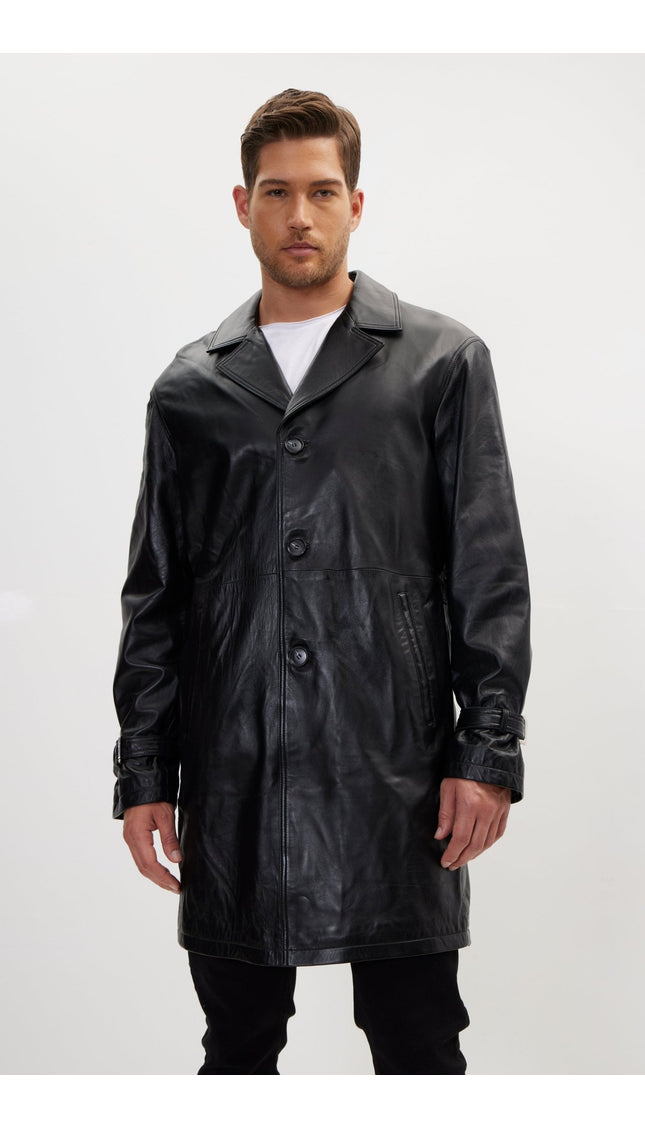 Enforcer'S Belted Leather Trench - Black - Ron Tomson
