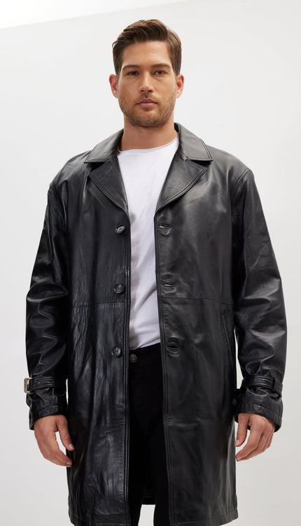 Enforcer'S Belted Leather Trench - Black - Ron Tomson