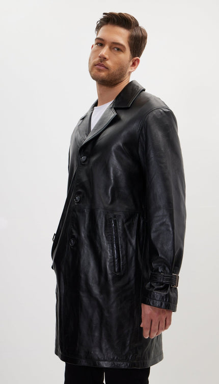 Enforcer'S Belted Leather Trench - Black - Ron Tomson