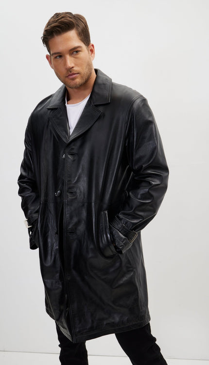 Enforcer'S Belted Leather Trench - Black - Ron Tomson