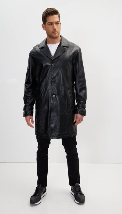 Enforcer'S Belted Leather Trench - Black - Ron Tomson