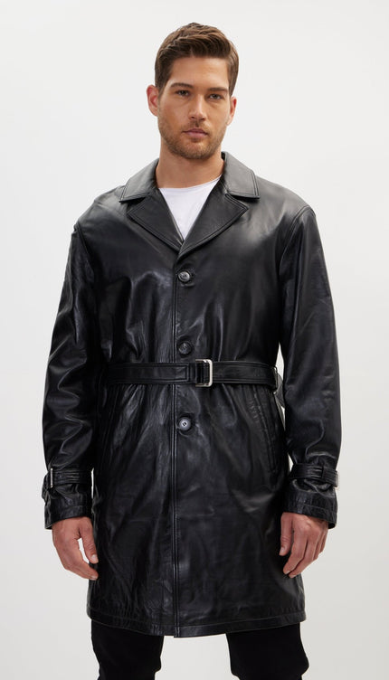 Enforcer'S Belted Leather Trench - Black - Ron Tomson