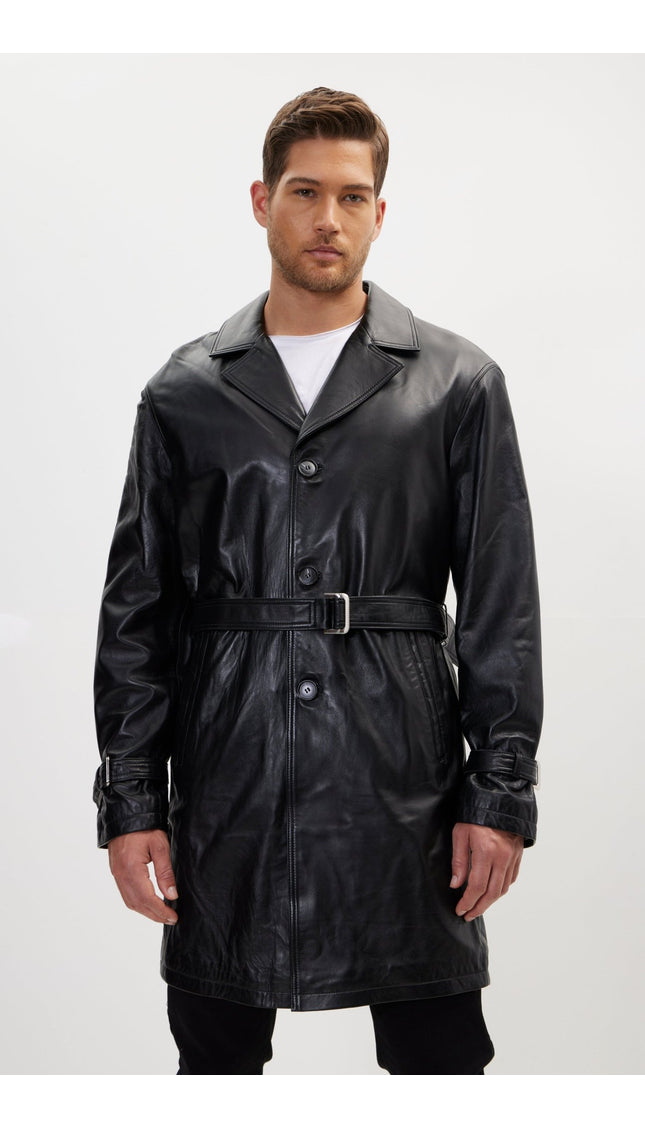 Enforcer'S Belted Leather Trench - Black - Ron Tomson