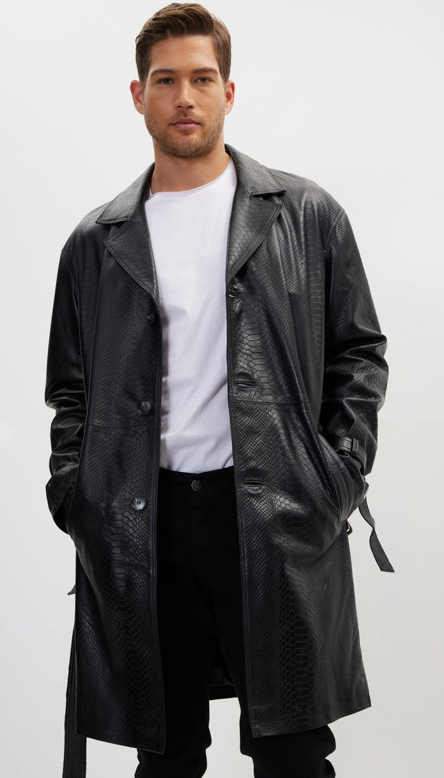 Enforcer'S Belted Leather Trench - Black Embossed - Ron Tomson
