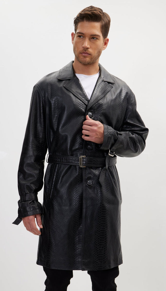 Enforcer'S Belted Leather Trench - Black Embossed - Ron Tomson