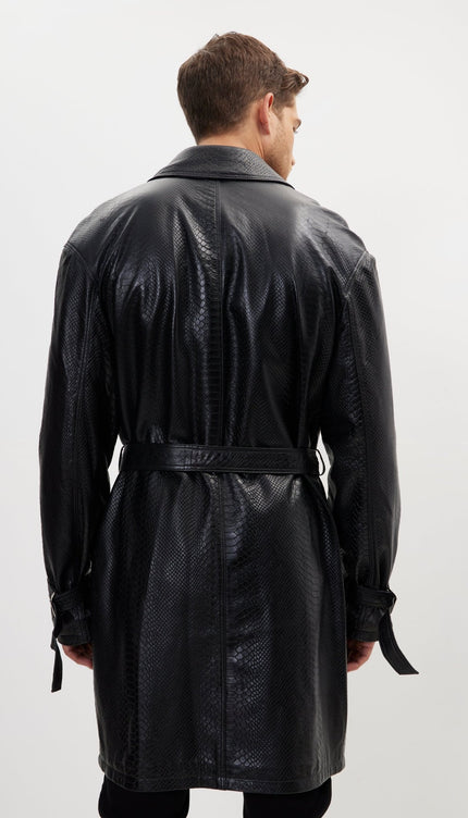 Enforcer'S Belted Leather Trench - Black Embossed - Ron Tomson