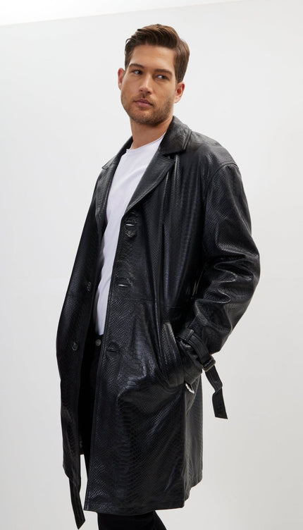 Enforcer'S Belted Leather Trench - Black Embossed - Ron Tomson