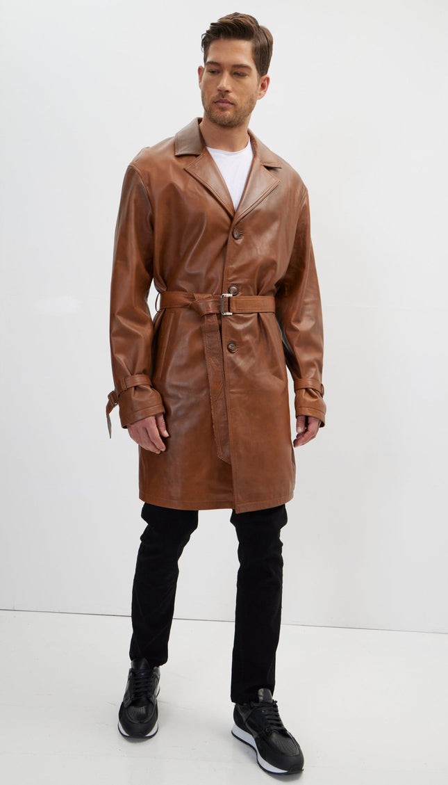 Enforcer'S Belted Leather Trench - Cognac - Ron Tomson