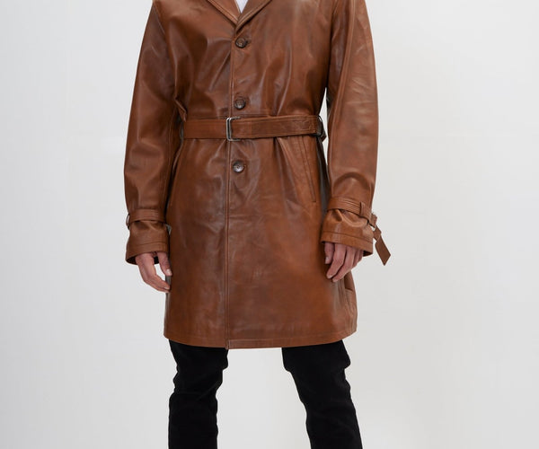 Enforcer'S Belted Leather Trench Cognac Ron Tomson