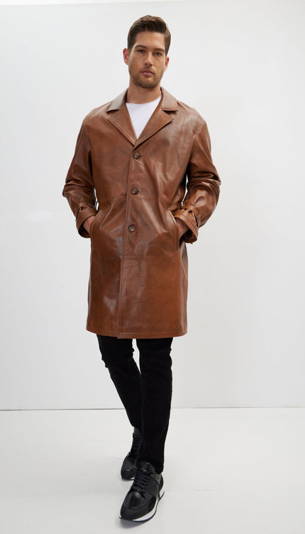 Enforcer'S Belted Leather Trench - Cognac - Ron Tomson