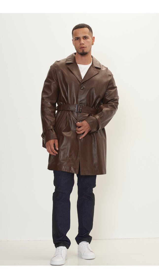 Enforcer'S Belted Leather Trench - Dark Brown - Ron Tomson