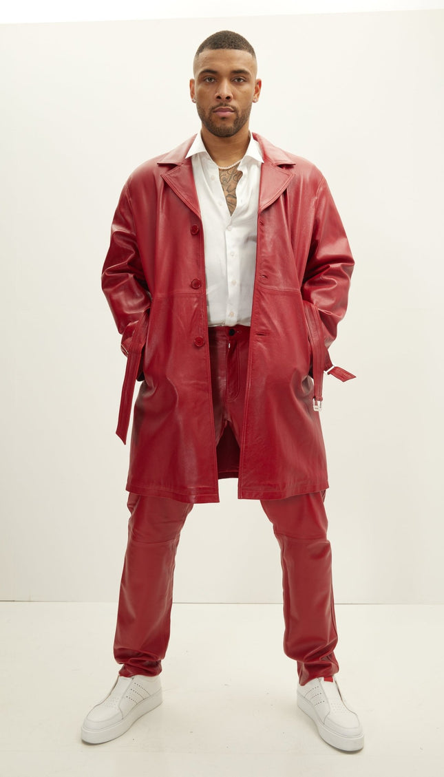 Enforcer'S Belted Leather Trench - Valentine Red - Ron Tomson