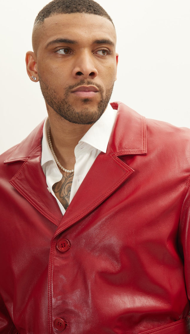 Enforcer'S Belted Leather Trench - Valentine Red - Ron Tomson