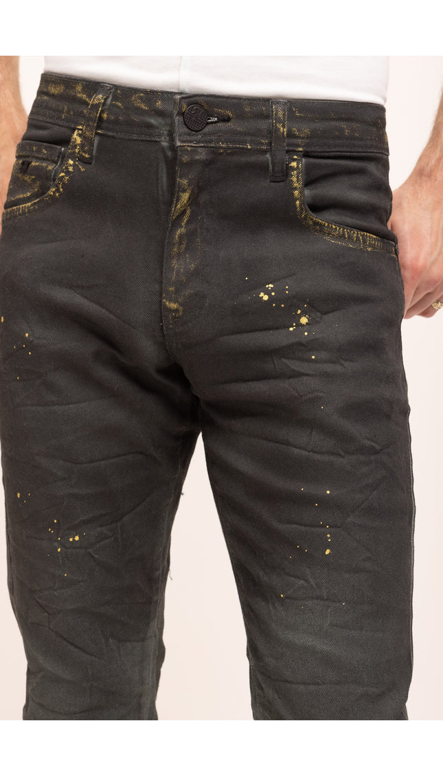 European Cotton Waxed Denim Jeans- Dark Green - Ron Tomson