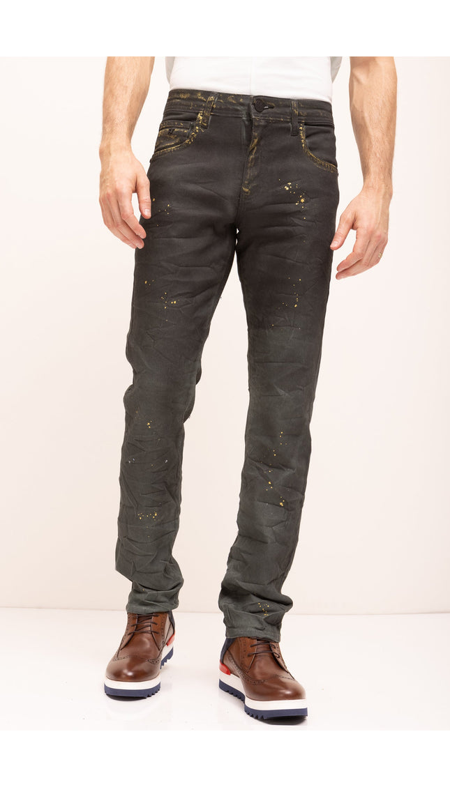 European Cotton Waxed Denim Jeans- Dark Green - Ron Tomson