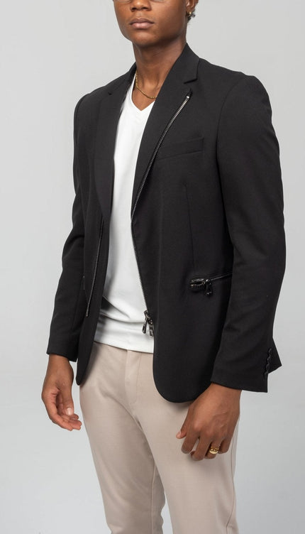 Everyday Two Way Zipper Blazer - Black - Ron Tomson