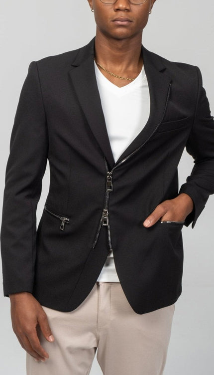 Everyday Two Way Zipper Blazer - Black - Ron Tomson