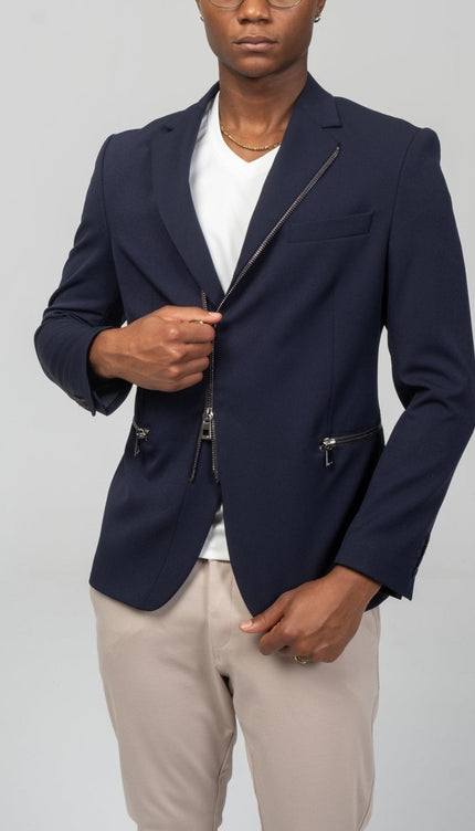 Everyday Two Way Zipper Blazer - Navy - Ron Tomson