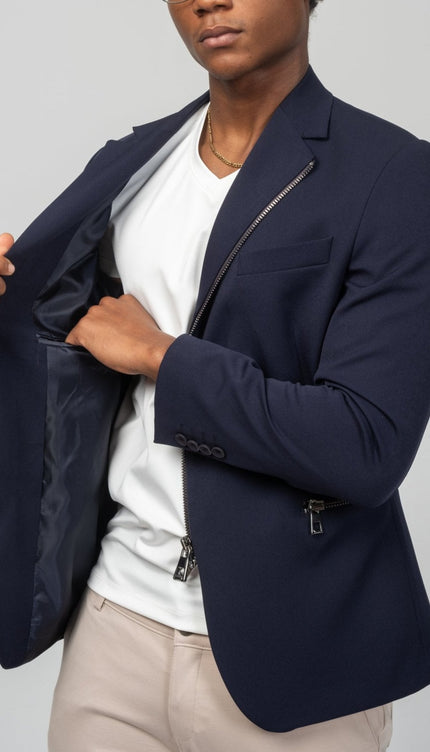 Everyday Two Way Zipper Blazer - Navy - Ron Tomson