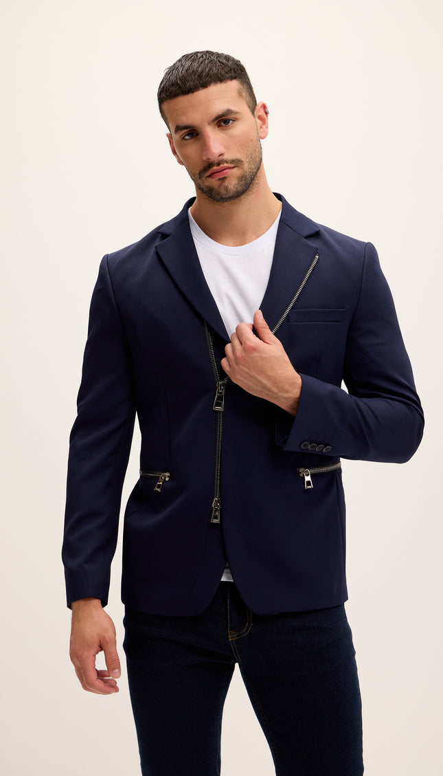 Everyday Two Way Zipper Blazer - Navy - Ron Tomson
