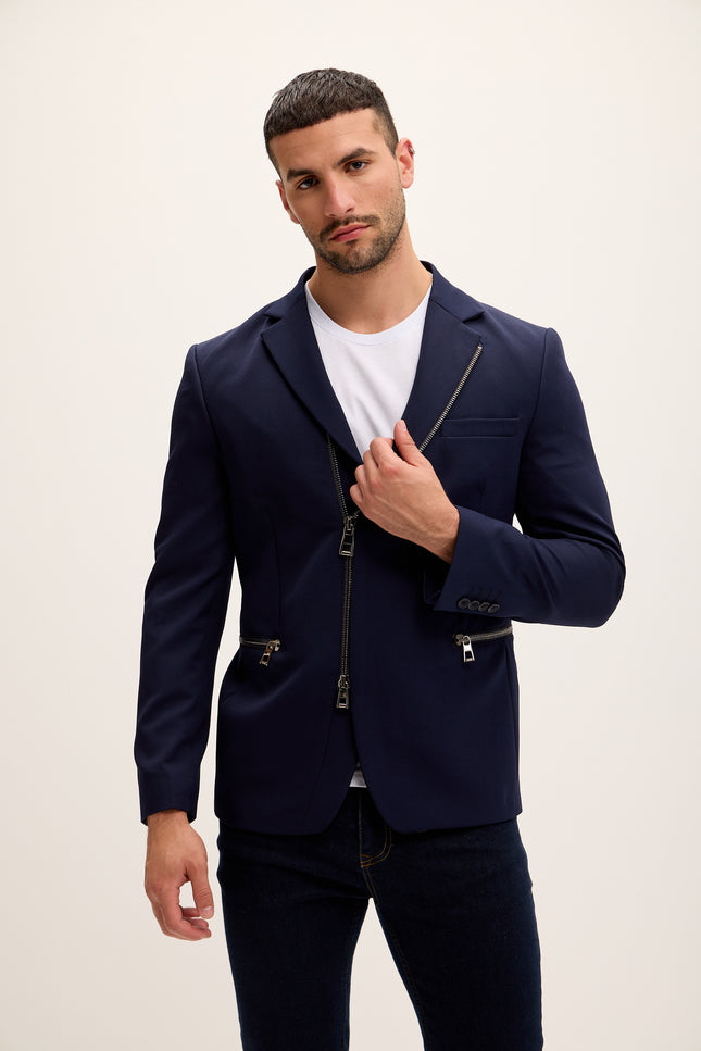 Everyday Two Way Zipper Blazer - Navy - Ron Tomson