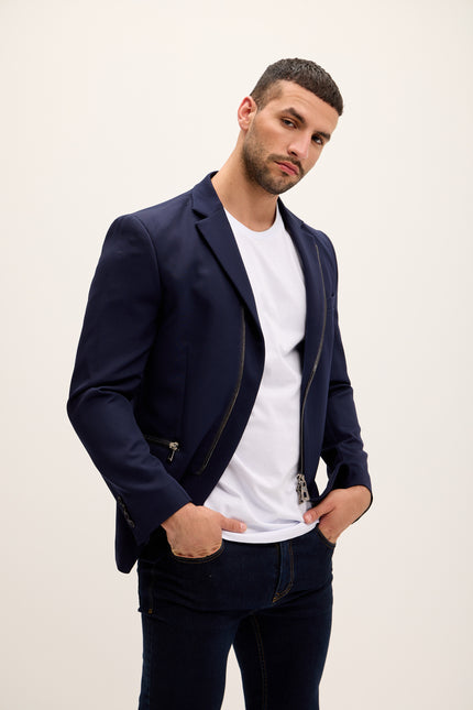 Everyday Two Way Zipper Blazer - Navy - Ron Tomson