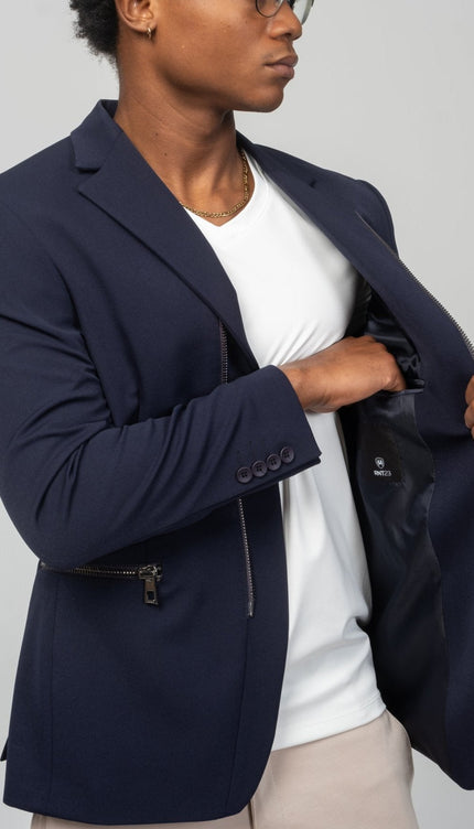 Everyday Two Way Zipper Blazer - Navy - Ron Tomson