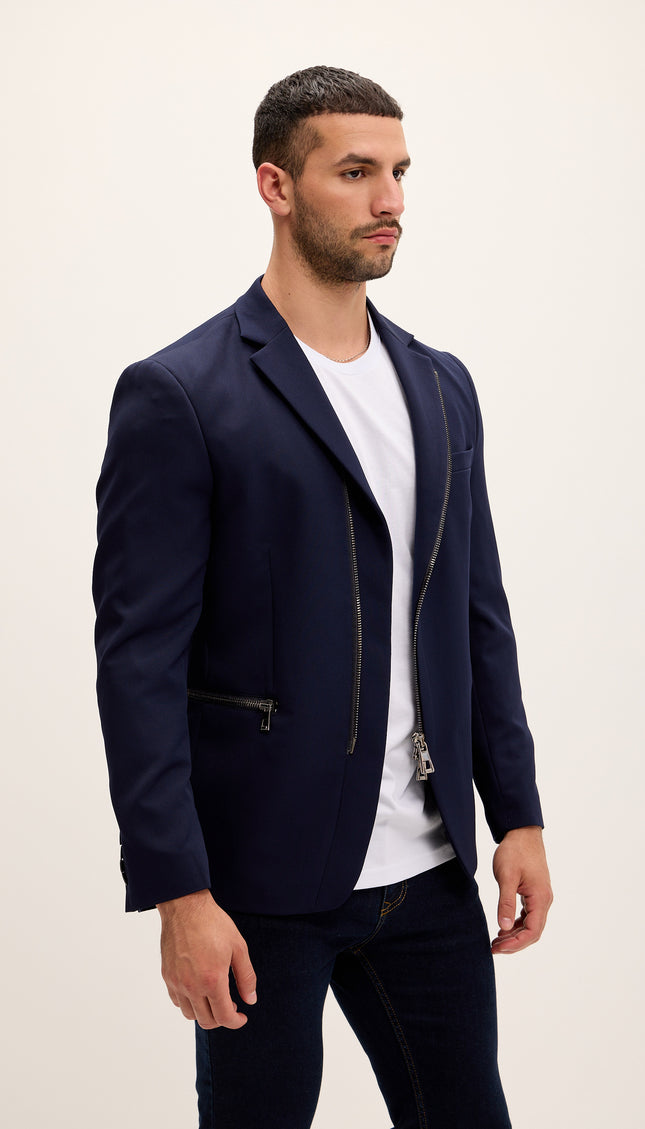 Everyday Two Way Zipper Blazer - Navy - Ron Tomson