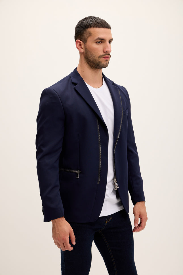 Everyday Two Way Zipper Blazer - Navy - Ron Tomson