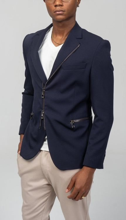 Everyday Two Way Zipper Blazer - Navy - Ron Tomson