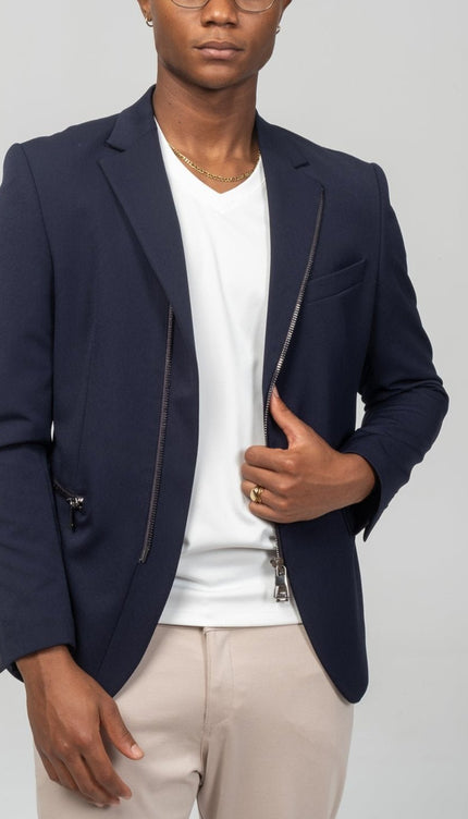 Everyday Two Way Zipper Blazer - Navy - Ron Tomson