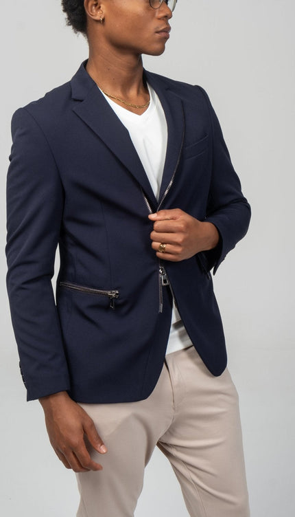 Everyday Two Way Zipper Blazer - Navy - Ron Tomson