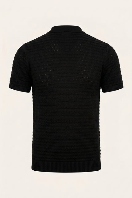 Eyelet Knit Polo Shirt - Black - Back