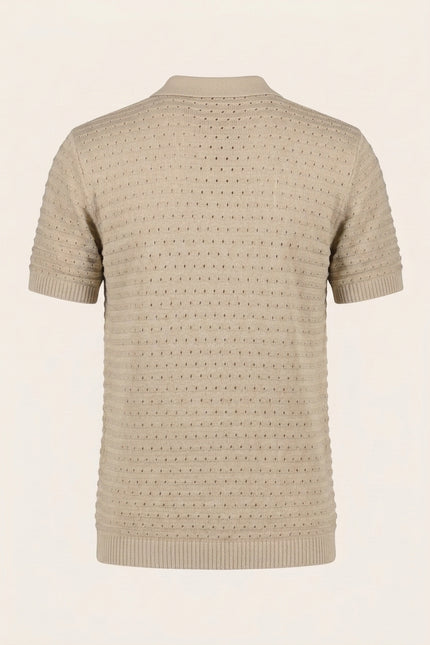 Eyelet Knit Polo Shirt - Stone - Back
