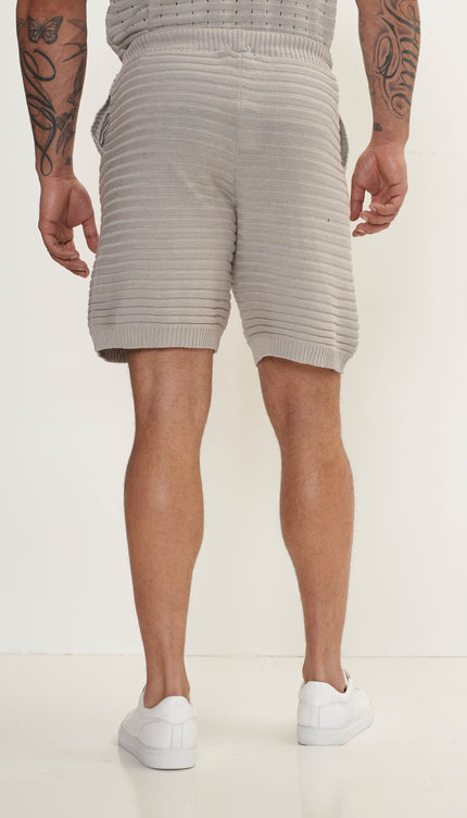 Eyelet short sleeve Knit Top and Shorts Set - Grey - Ron Tomson