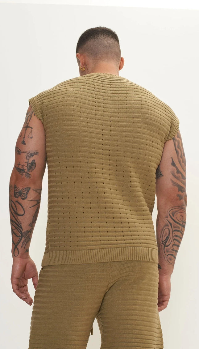 Eyelet short sleeve Knit Top and Shorts Set - Light Green - Ron Tomson