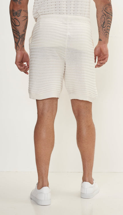 Eyelet short sleeve Knit Top and Shorts Set - Off White - Ron Tomson